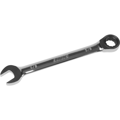 SAE Ratcheting Combination Wrench, 12 Point, 5/8", Chrome Finish