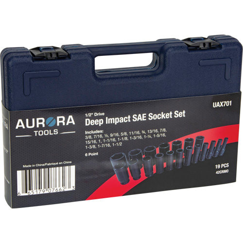 SAE Socket Set, 19 Pcs, Impact, 1/2" Drive Size, Deep
