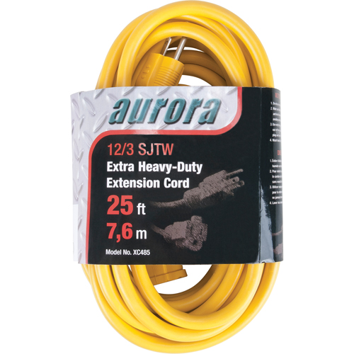 Vinyl Extension Cord, Outdoor, SJTW, 12/3 AWG, 15 A, 25'