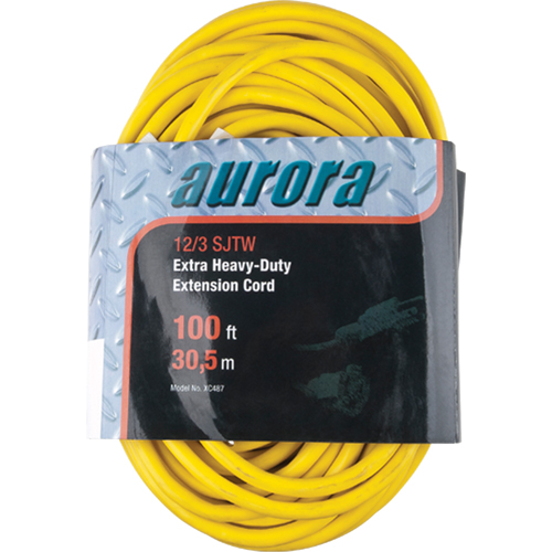 Vinyl Extension Cord, Outdoor, SJTW, 12/3 AWG, 15 A, 100'