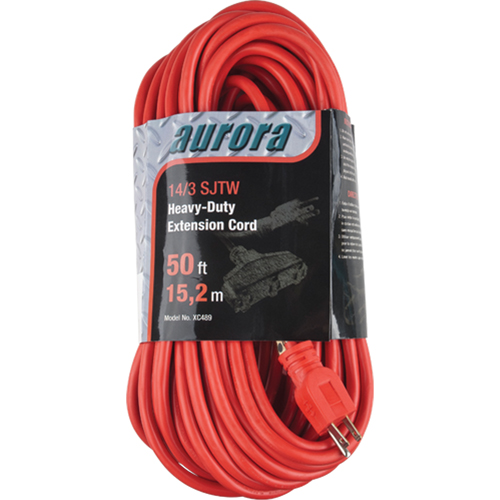 Vinyl Extension Cord, Outdoor, SJTW, 14/3 AWG, 15 A, 3 Outlet(s), 50'