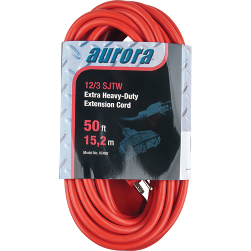 Vinyl Extension Cord, Outdoor, SJTW, 12/3 AWG, 15 A, 3 Outlet(s), 50'