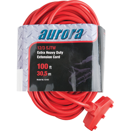 Vinyl Extension Cord, Outdoor, SJTW, 12/3 AWG, 15 A, 3 Outlet(s), 100'