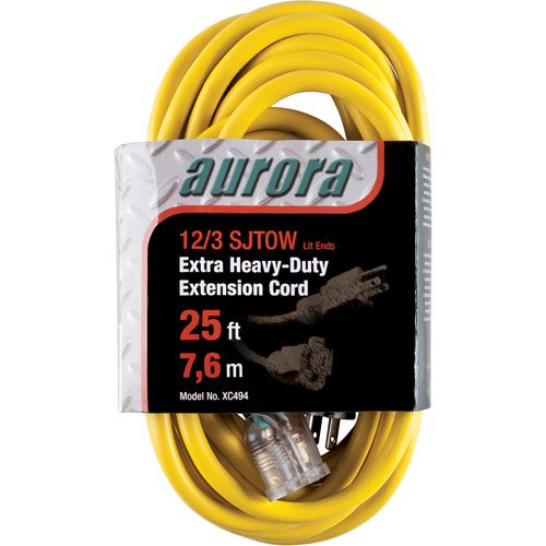 Vinyl Extension Cord with Light Indicator, Outdoor, SJTOW, 12/3 AWG, 15 A, 25'