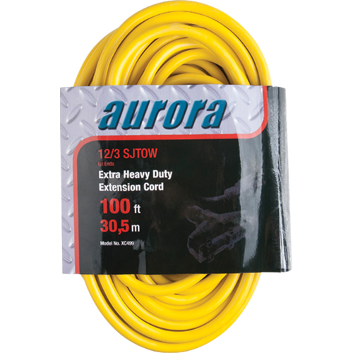 Vinyl Extension Cord with Light Indicator, Outdoor, SJTOW, 12/3 AWG, 15 A, 3 Outlet(s), 100'