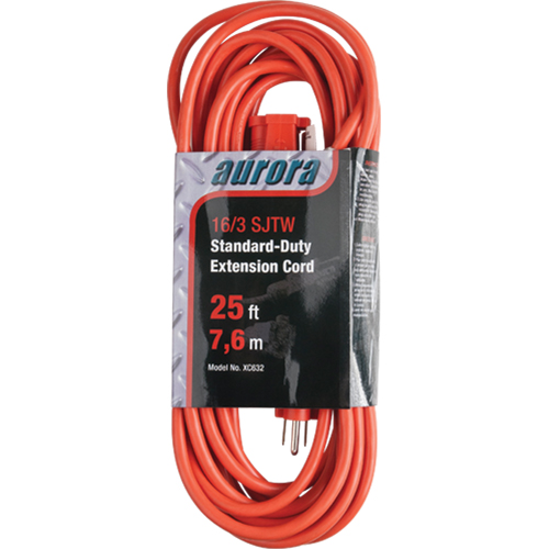 Extension Cord, Indoor/Outdoor, SJTW, 16/3 AWG, 13 A, 25'