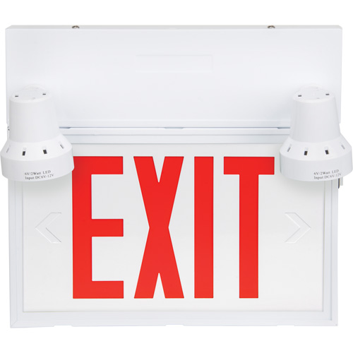 Exit Sign with Security Lights, LED, Battery Operated/Hardwired, 12-1/10" L x 11" W, English